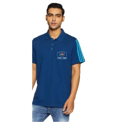 Buy Adidas Royal Blue Polycotton T-Shirt with Stripes in bulk for Corporate Gifting | Corporate Gyft