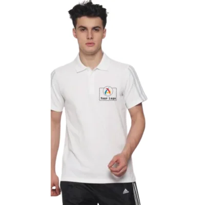 Buy Adidas White Polycotton T-Shirt with Stripes in bulk for Corporate Gifting | Corporate Gyft