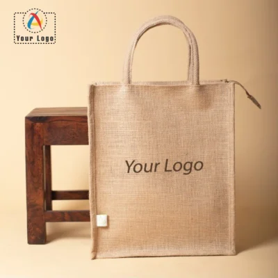 Buy Oblique Oak Zippered Jute Bag in bulk for Corporate Gifting | Corporate Gyft