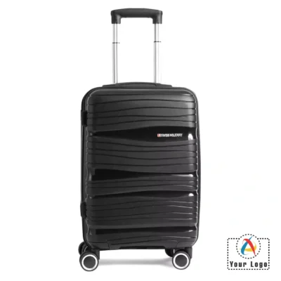 Buy Swiss Military Black Swirl Cabin Trolley Bag in bulk for Corporate Gifting | Corporate Gyft