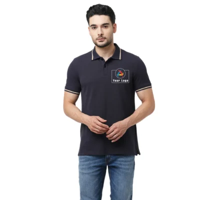 Buy Jack & Jones® Navy Blue Jacquard Polo T-shirt in bulk for Corporate Gifting | Corporate Gyft