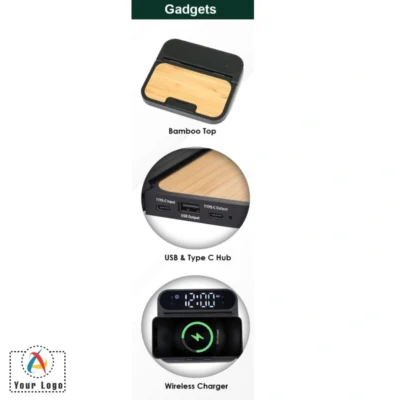 Buy Snooze Black Clock with Alarm and Wireless Charger in bulk for Corporate Gifting | Corporate Gyft