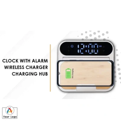 Buy Snooze White Clock with Alarm and Wireless Charger in bulk for Corporate Gifting | Corporate Gyft