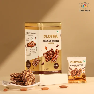 Buy Loyka Almond Brittle Gold Gourmet Tin Box in bulk for Corporate Gifting | Corporate Gyft