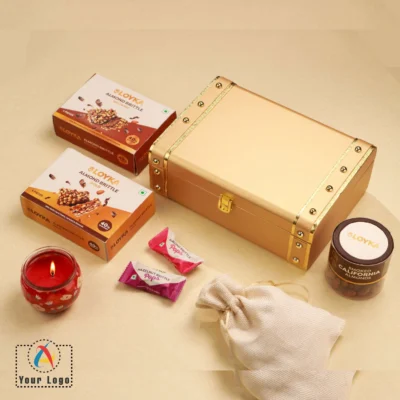 Buy Loyka Golden Gourmet Hamper Trunk Box in bulk for Corporate Gifting | Corporate Gyft