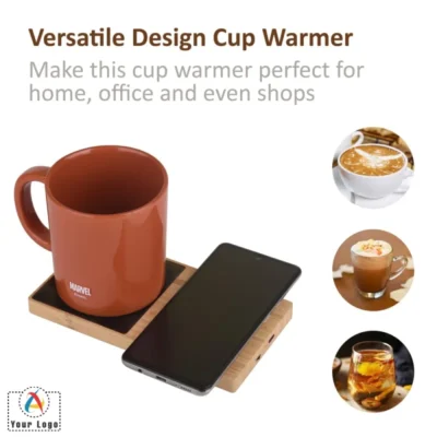 Buy Willow Bamboo 2-in-1 Wireless Charger with Cup Warmer in bulk for Corporate Gifting | Corporate Gyft