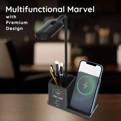 Buy Pebble® Beam Wireless Charger with Pen Holder and Table Lamp in bulk for Corporate Gifting | Corporate Gyft