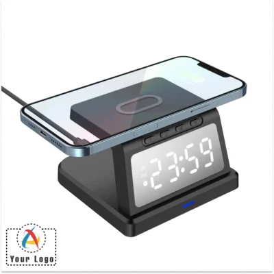 Buy Pixels Black Wireless Charger and Alarm Clock in bulk for Corporate Gifting | Corporate Gyft