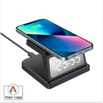 Buy Pixels Black Wireless Charger and Alarm Clock in bulk for Corporate Gifting | Corporate Gyft