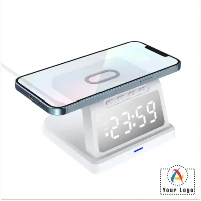 Buy Pixels White Wireless Charger and Alarm Clock in bulk for Corporate Gifting | Corporate Gyft