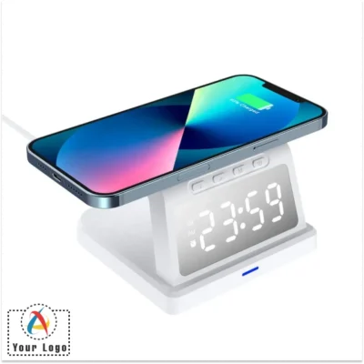 Buy Pixels White Wireless Charger and Alarm Clock in bulk for Corporate Gifting | Corporate Gyft