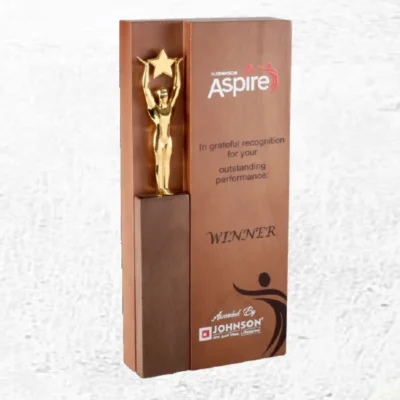 Buy The Golden Reach Wooden Trophy - 127 in bulk for Corporate Gifting | Corporate Gyft