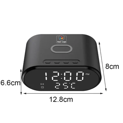 Buy Synergy Black Alarm Clock with Wireless Charger in bulk for Corporate Gifting | Corporate Gyft