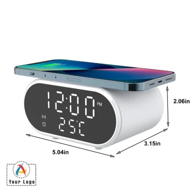 Buy Synergy White Alarm Clock with Wireless Charger in bulk for Corporate Gifting | Corporate Gyft