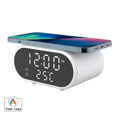 Buy Synergy White Alarm Clock with Wireless Charger in bulk for Corporate Gifting | Corporate Gyft