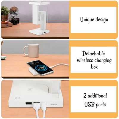 Buy Tangent Magnetic Floatin LED Lamp with Wireless Charging in bulk for Corporate Gifting | Corporate Gyft