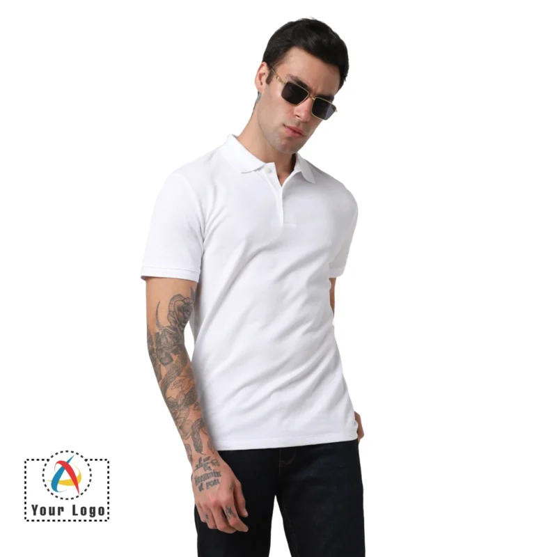 Buy Selected Homme White Structured Polo T-Shirt in bulk for Corporate Gifting | Corporate Gyft