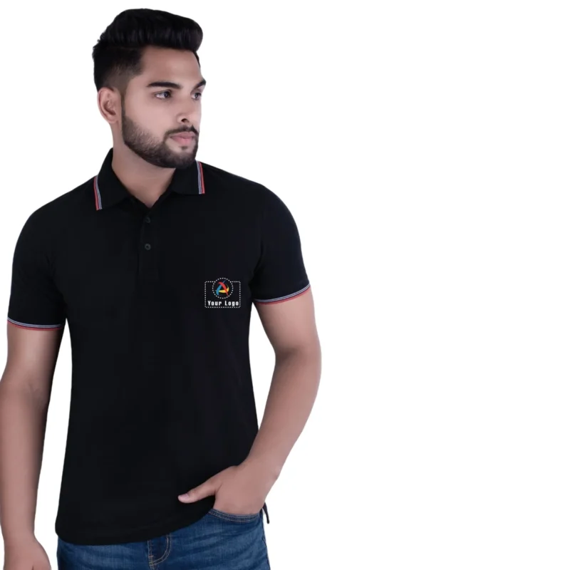 Buy UCB Cotton Tipping Black Polo T-Shirt in bulk for Corporate Gifting | Corporate Gyft