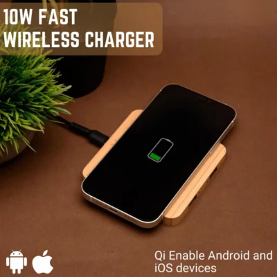 Buy Pine Bamboo Wireless Charger with USB Hub in bulk for Corporate Gifting | Corporate Gyft