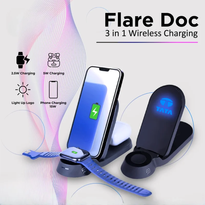 Buy Flare Customized 3-in-1 Wireless Charger in bulk for Corporate Gifting | Corporate Gyft