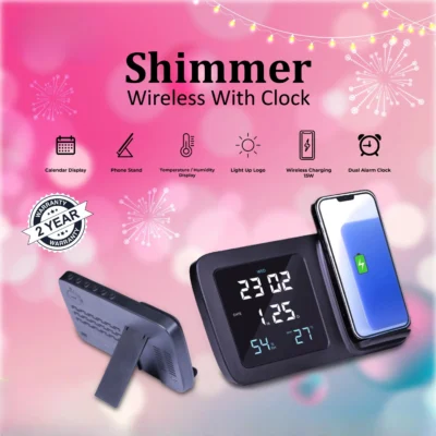 Buy Shimmer Wireless Charger with Clock in bulk for Corporate Gifting | Corporate Gyft