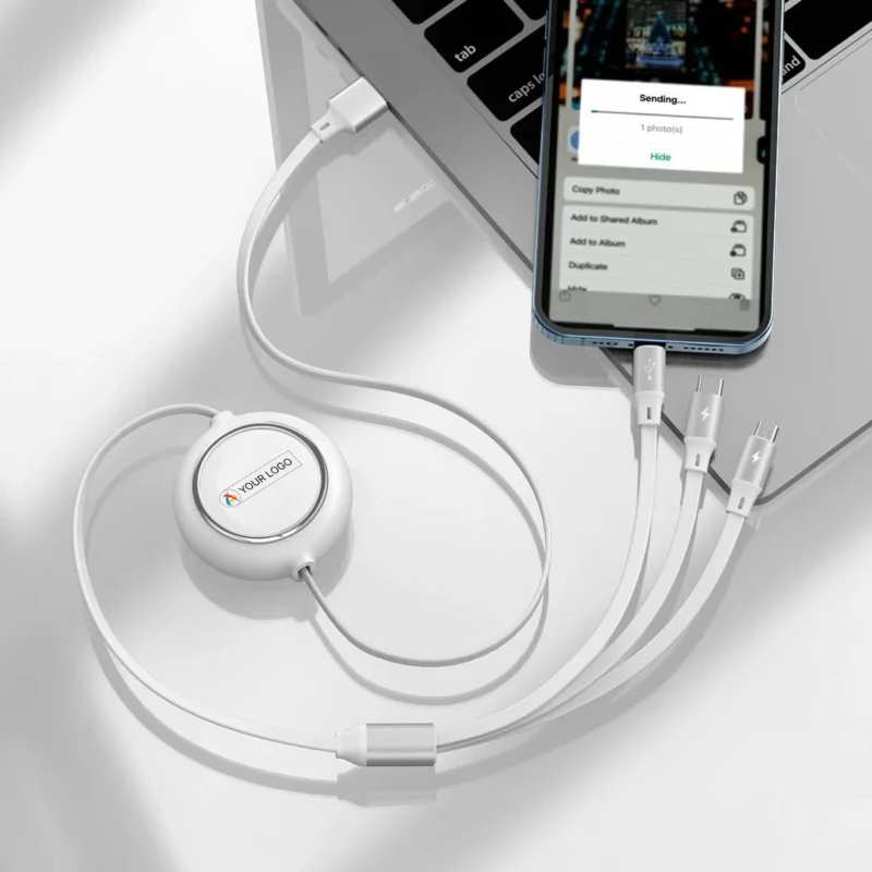 Buy Yoyo Bolt Retractable 3-In-1 Charging Cable - White in bulk for Corporate Gifting | Corporate Gyft