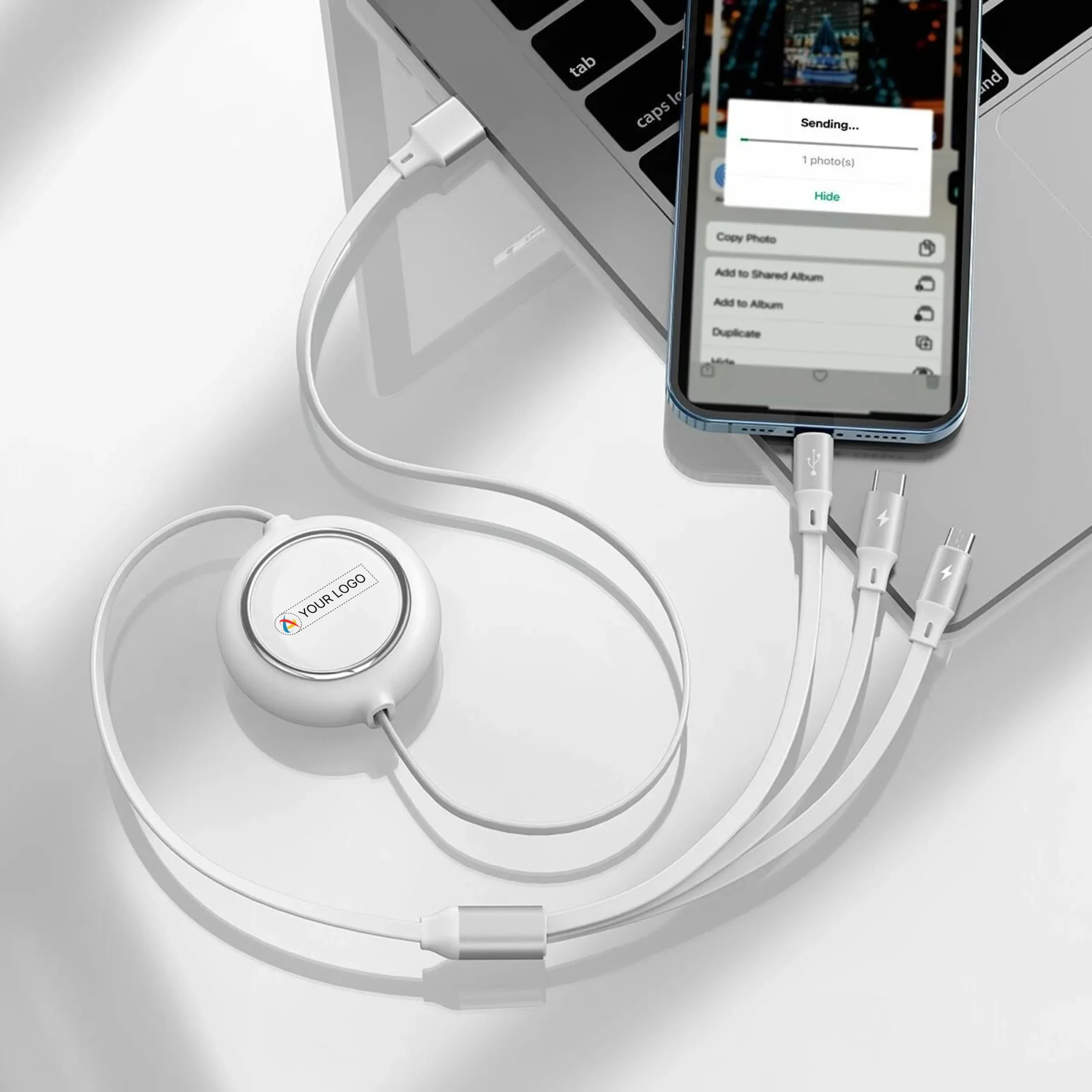 Buy Yoyo Bolt Retractable 3-In-1 Charging Cable - White in bulk for Corporate Gifting | Corporate Gyft
