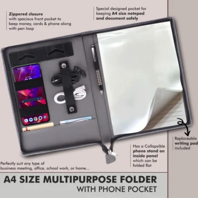 Buy A4 Multi-Function Zip Folder with Writing Pad in bulk for Corporate Gifting | Corporate Gyft