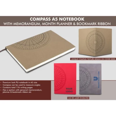 Buy Compass A5 Planner Notebook in bulk for Corporate Gifting | Corporate Gyft