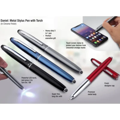 Buy Daniel: Metal stylus pen with torch (chrome finish) in bulk for Corporate Gifting | Corporate Gyft