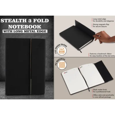 Buy Stealth 3-Fold Notebook with Metal Edge in bulk for Corporate Gifting | Corporate Gyft