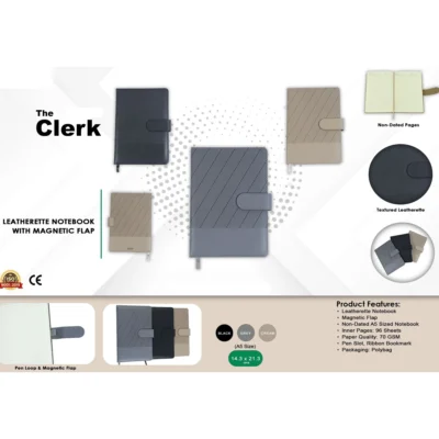 Buy Clerk Leatherette Notebook with Magnetic Flap in bulk for Corporate Gifting | Corporate Gyft