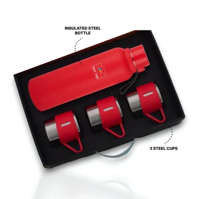 Buy 4 Pc Gift Set – Insulated Steel Bottle with 3 Steel Cups in bulk for Corporate Gifting | Corporate Gyft