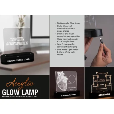 Buy Acrylic Glow Rechargeable Lamp in bulk for Corporate Gifting | Corporate Gyft