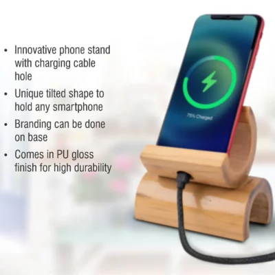 Buy Bamboo 3-In-1 Half-moon Phone Stand in bulk for Corporate Gifting | Corporate Gyft
