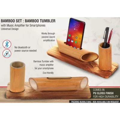 Buy Bamboo Tumbler with Music Amplifier for Smartphones in bulk for Corporate Gifting | Corporate Gyft