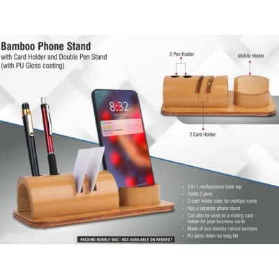 Buy Bamboo 3-In-1 Phone Stand in bulk for Corporate Gifting | Corporate Gyft