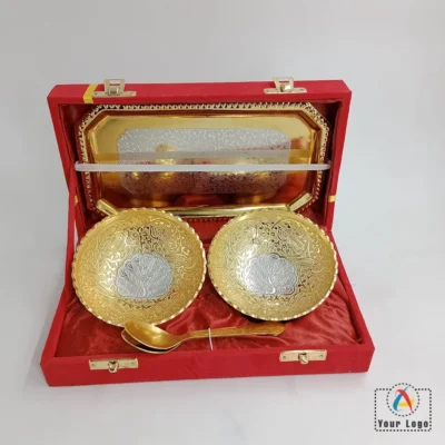 Buy Gold and Silver Plated Brass Bowl Set of 5 in bulk for Corporate Gifting | Corporate Gyft