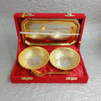 Buy Gold and Silver Plated Brass Bowl Set of 5 in bulk for Corporate Gifting | Corporate Gyft