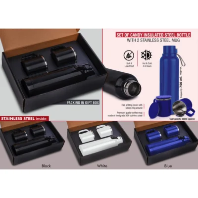 Buy Candy Insulated Bottle with Mug Set of 3 in bulk for Corporate Gifting | Corporate Gyft