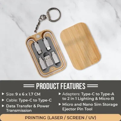 Buy Bamboo Charging Cable Set in bulk for Corporate Gifting | Corporate Gyft