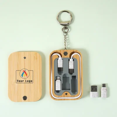 Buy Bamboo Charging Cable Set in bulk for Corporate Gifting | Corporate Gyft