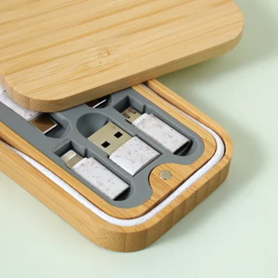 Buy Bamboo Charging Cable Set in bulk for Corporate Gifting | Corporate Gyft