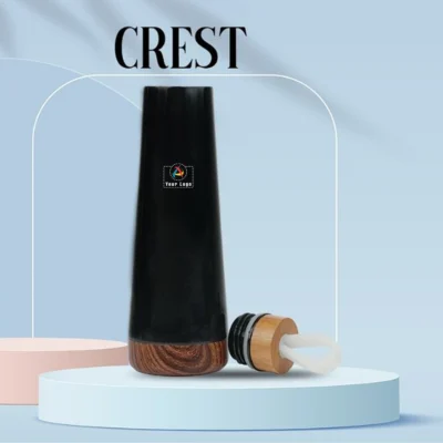 Buy Crest Insulated Wood Base Flask in bulk for Corporate Gifting | Corporate Gyft