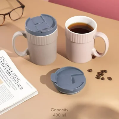 Buy Globe Ceramic Brown Mug with Plastic Lid in bulk for Corporate Gifting | Corporate Gyft