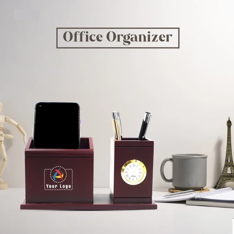 Buy Pen Stand with Clock and Mobile Stand in bulk for Corporate Gifting | Corporate Gyft