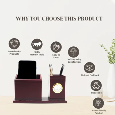 Buy Pen Stand with Clock and Mobile Stand in bulk for Corporate Gifting | Corporate Gyft