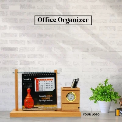 Buy Table Calendar with Pen Holder and Watch in bulk for Corporate Gifting | Corporate Gyft