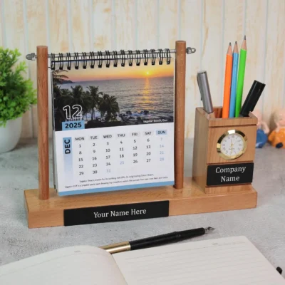 Buy Table Calendar with Pen Holder and Watch in bulk for Corporate Gifting | Corporate Gyft