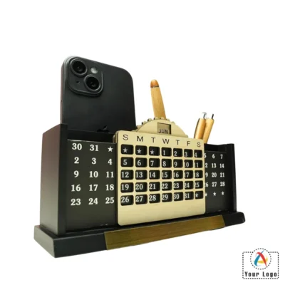 Buy Wooden Pen Stand with Calendar and Mobile Holder in bulk for Corporate Gifting | Corporate Gyft